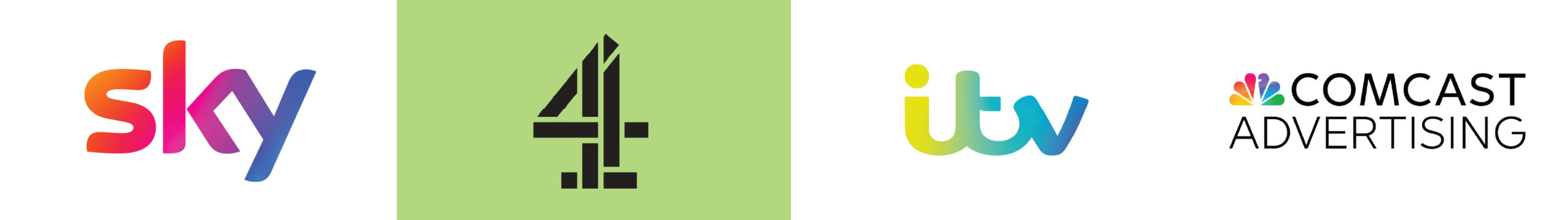 A graphic showing the logos of Sky, Channel 4, ITV and Comcast Advertising